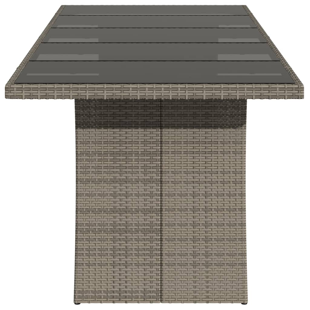 vidaXL Table de jardin dessus en verre Gris 240x90x75cm Résine tressée