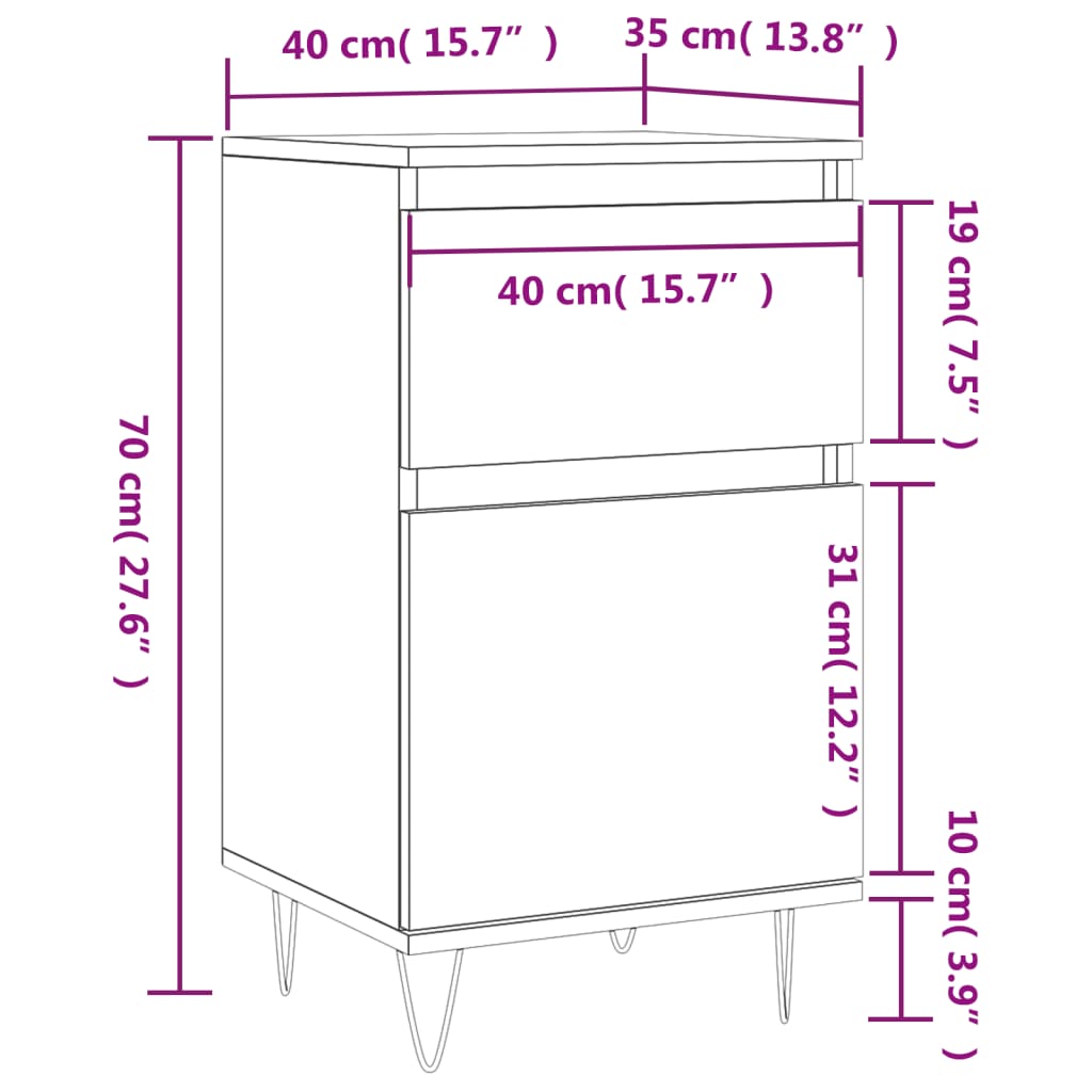 vidaXL Buffets 2 pcs blanc 40x35x70 cm bois d’ingénierie