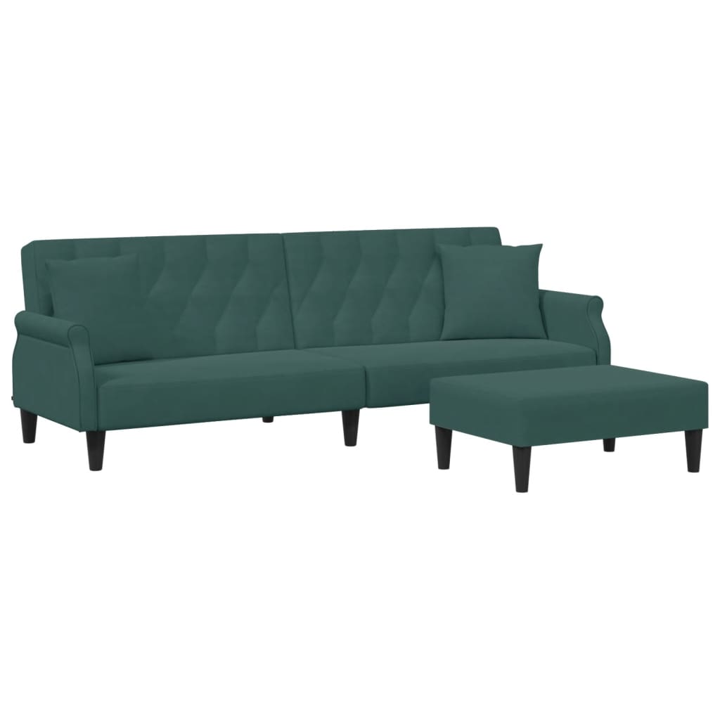 vidaXL Canapé-lit à 2 places avec oreillers et repose-pied vert foncé