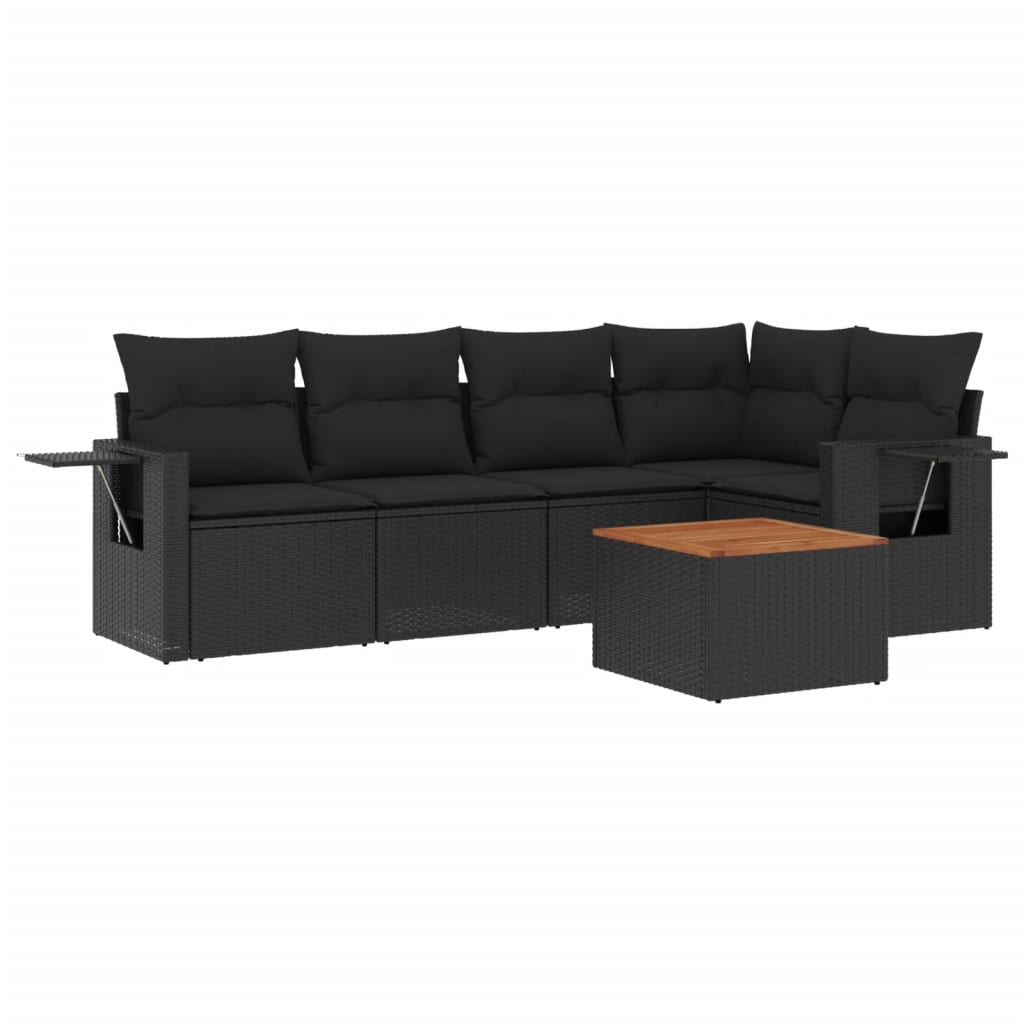 vidaXL Salon de jardin 6 pcs avec coussins noir résine tressée