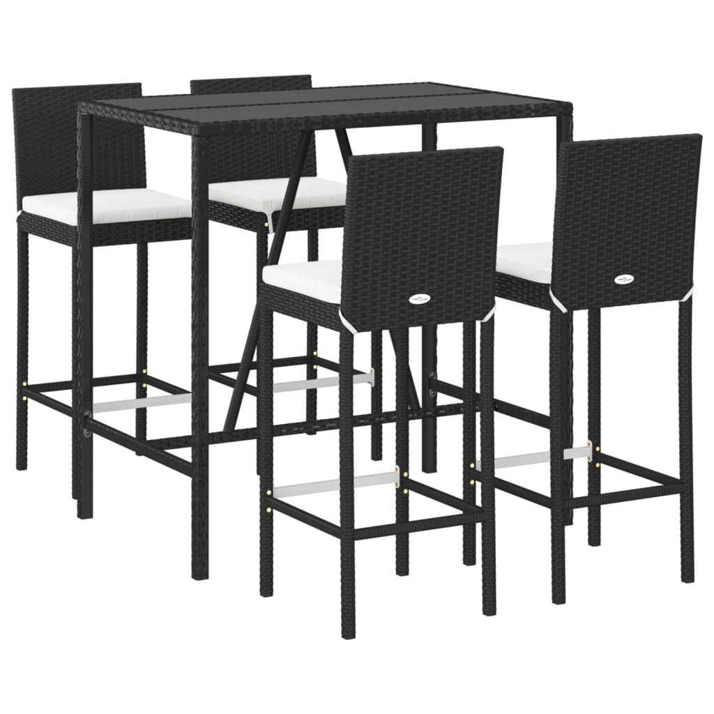 vidaXL Ensemble de bar de jardin 5 pcs avec coussins noir poly rotin