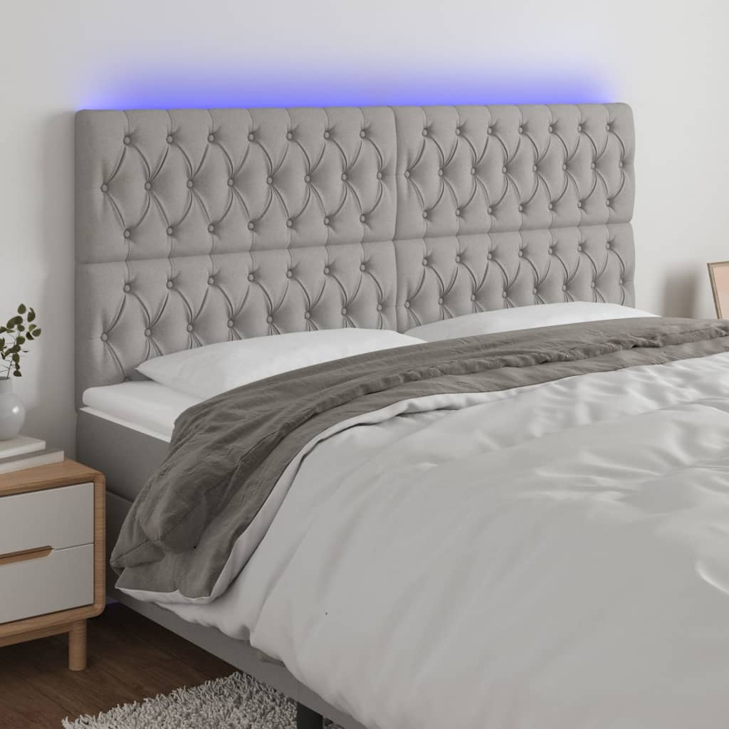 vidaXL Tête de lit à LED Gris clair 180x7x118/128 cm Tissu