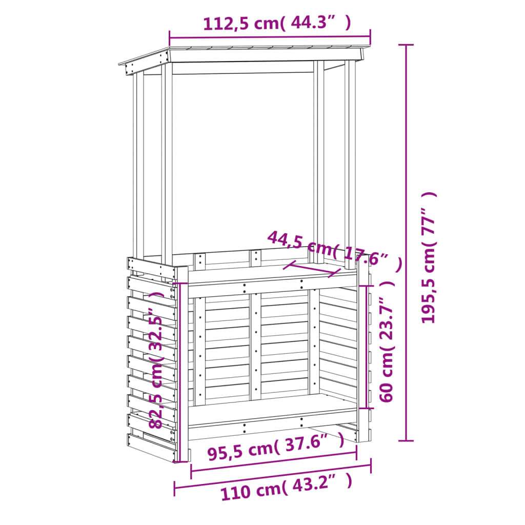 vidaXL Table de bar d'extérieur et toit 112,5x57x195,5 cm bois massif