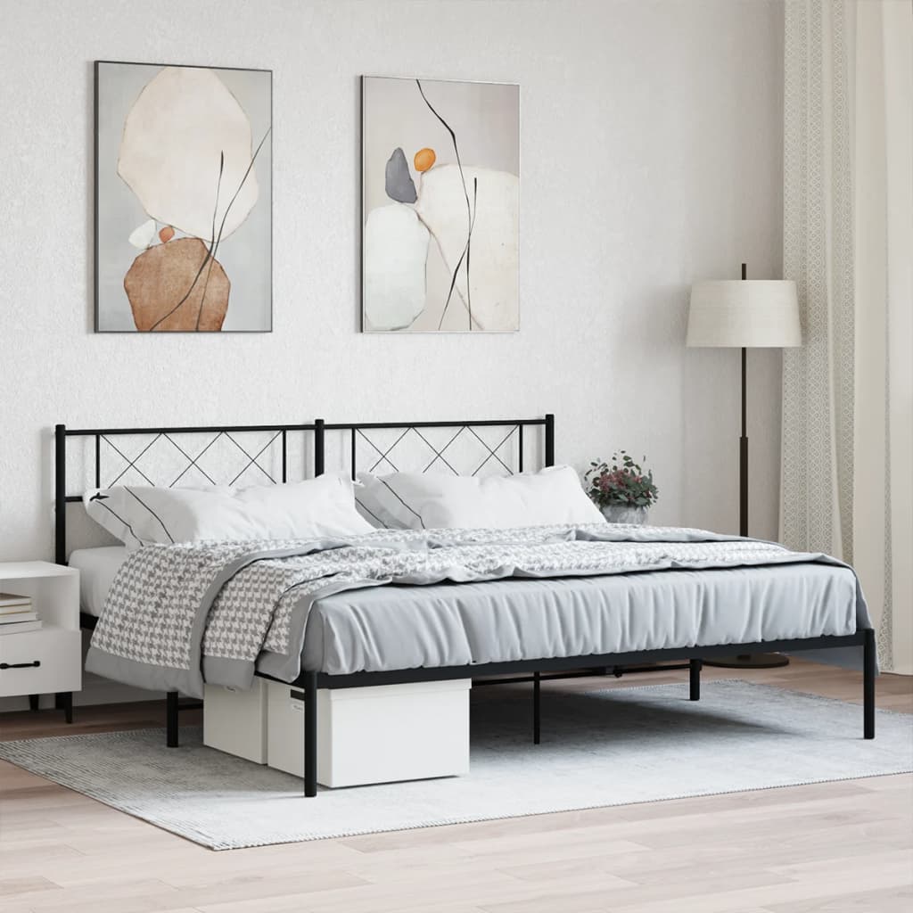 vidaXL Cadre de lit métal sans matelas avec tête de lit noir 200x200cm