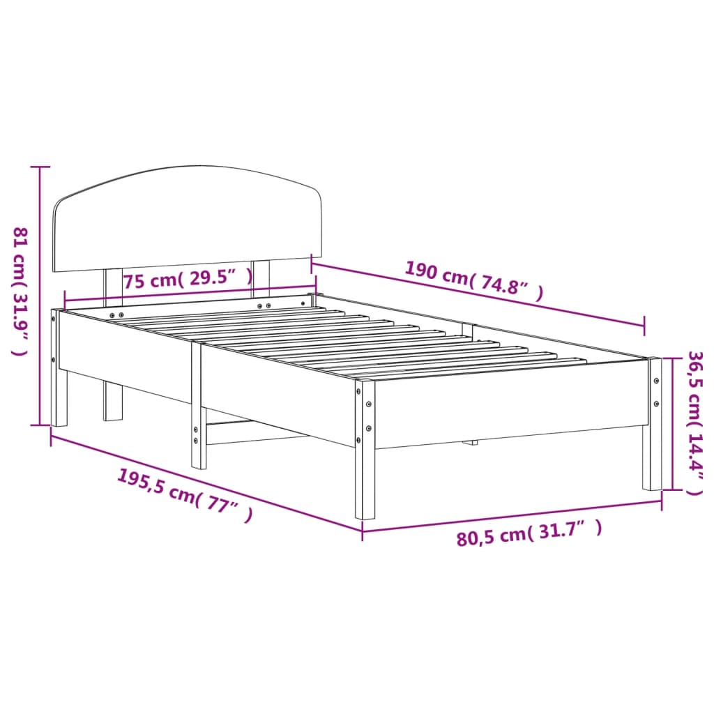 vidaXL Cadre de lit sans matelas blanc 75x190 cm bois de pin massif