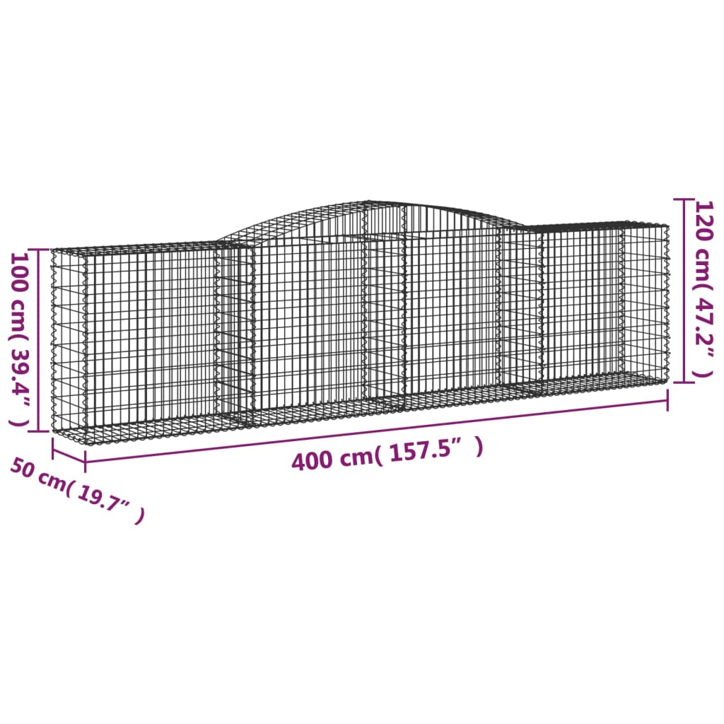 vidaXL Paniers à gabions arqués 3 pcs 400x50x100/120 cm Fer galvanisé