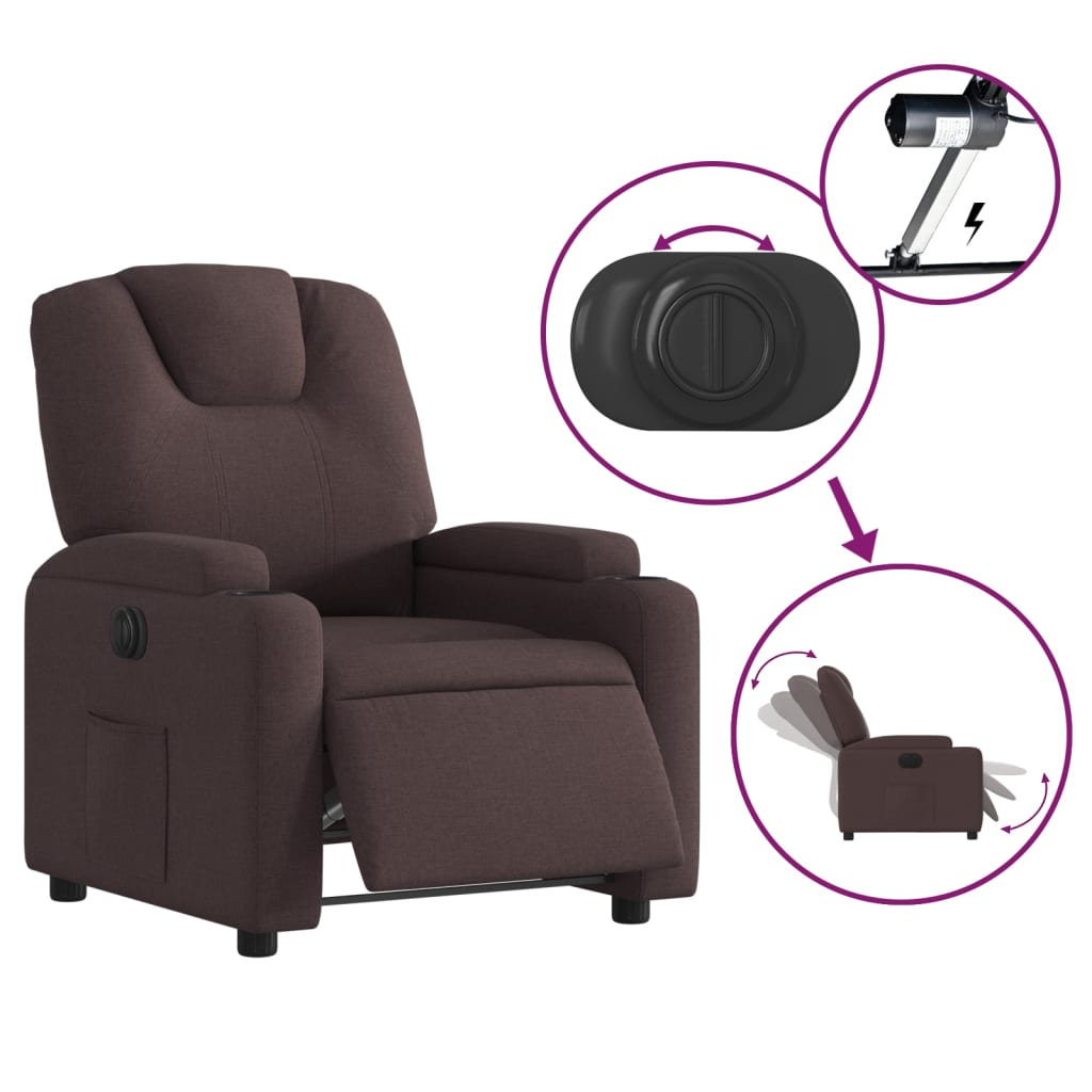 vidaXL Fauteuil inclinable électrique Marron foncé Tissu