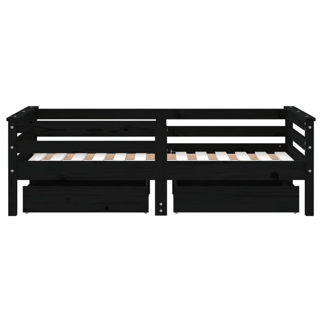 vidaXL Cadre de lit enfant avec tiroirs noir 70x140 cm bois pin massif