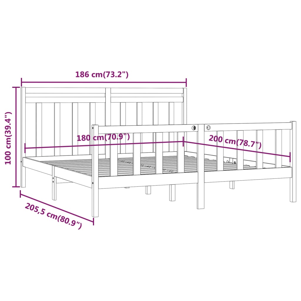 vidaXL Cadre de lit bois de pin massif 180x200 cm super king