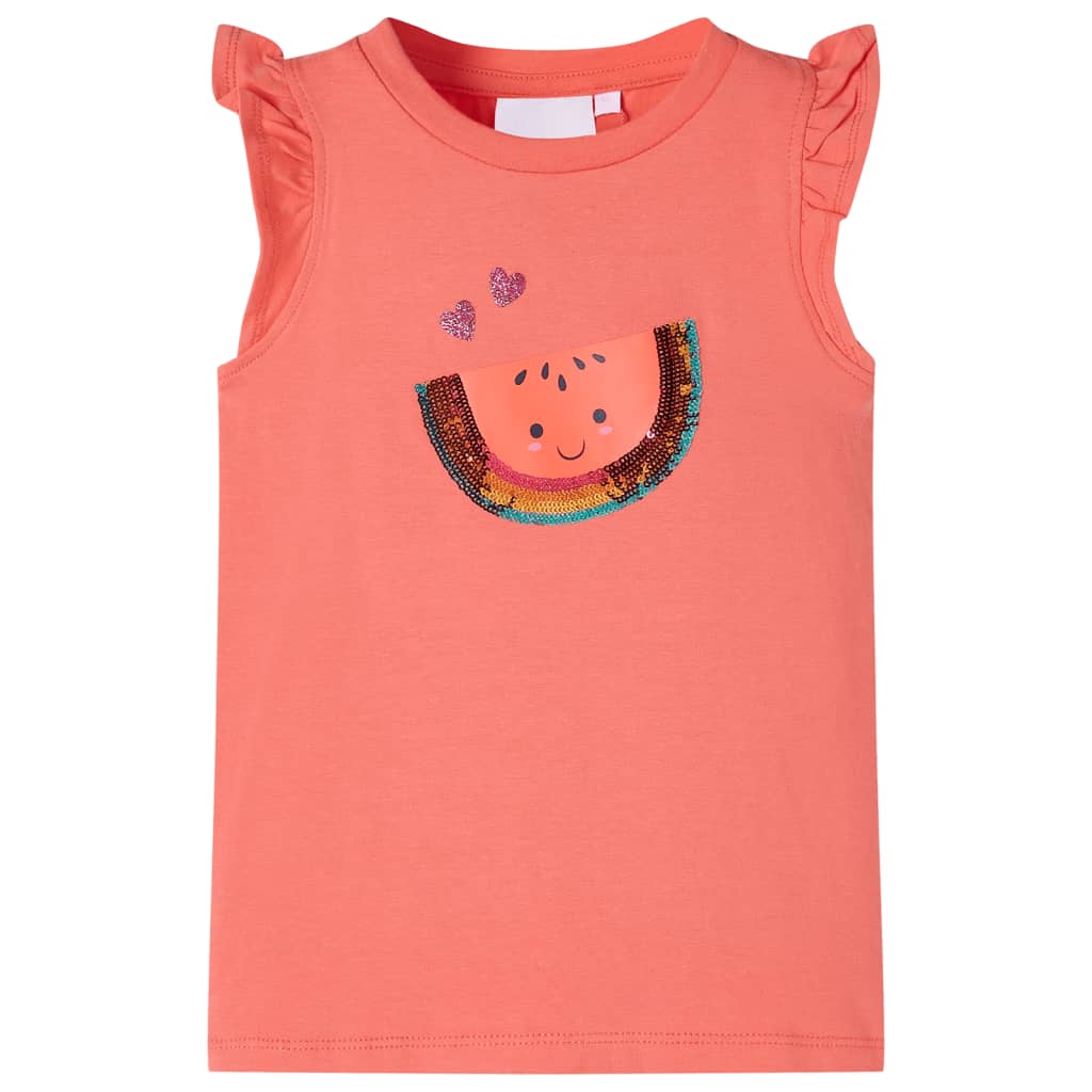 T-shirt enfants et manches à volants corail 140