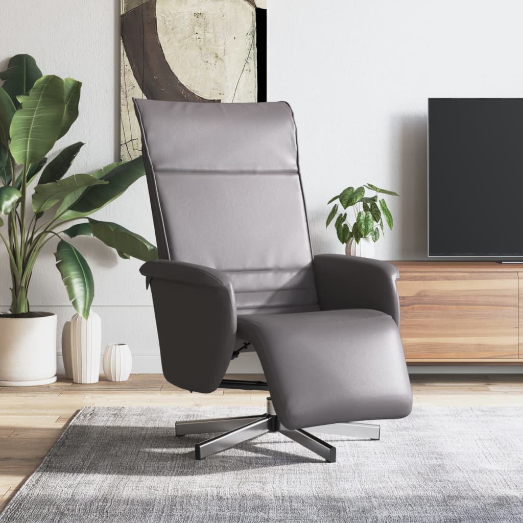 vidaXL Fauteuil inclinable avec repose-pieds gris similicuir