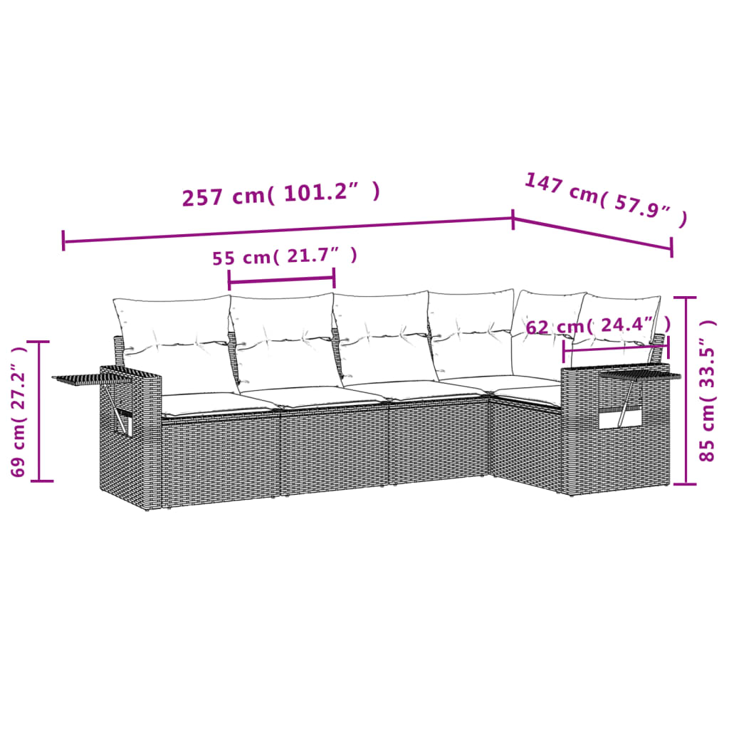 vidaXL Salon de jardin 5 pcs avec coussins gris résine tressée