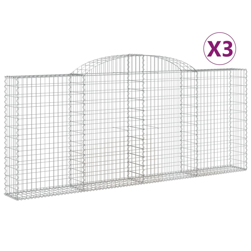 vidaXL Paniers à gabions arqués 3 pcs 300x30x120/140 cm fer galvanisé