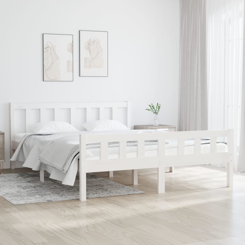 vidaXL Cadre de lit Blanc Bois massif 135x190 cm Double