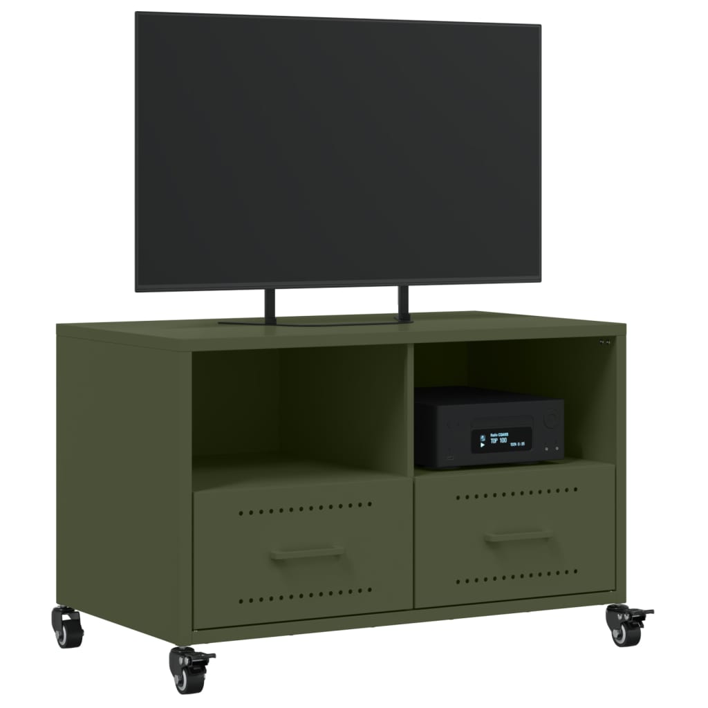 vidaXL Meuble TV vert olive 68x39x43,5 cm acier