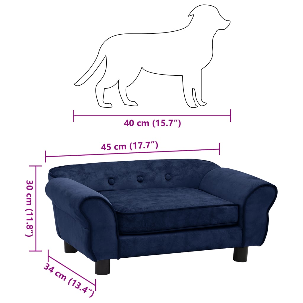 vidaXL Canapé pour chien Bleu 72x45x30 cm Peluche