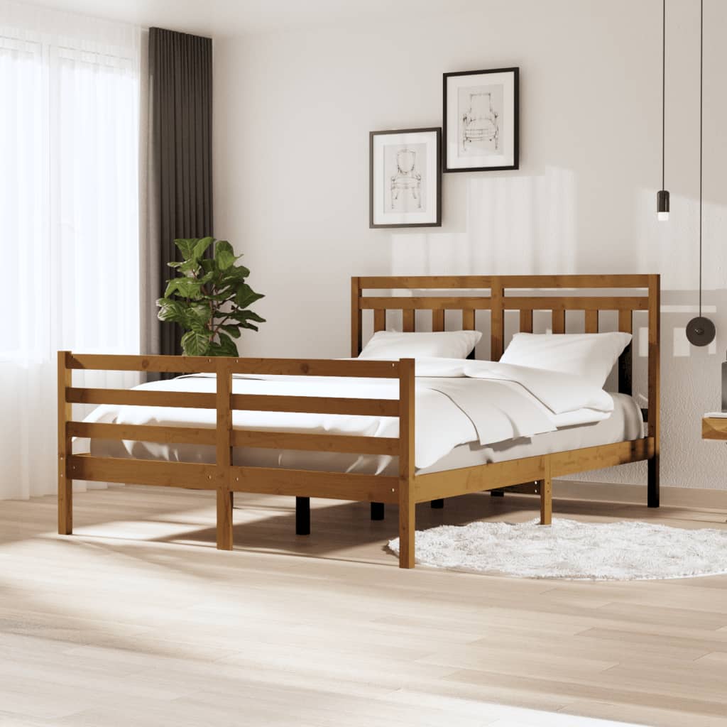 vidaXL Cadre de lit Marron miel 150x200 cm Très grand Bois massif