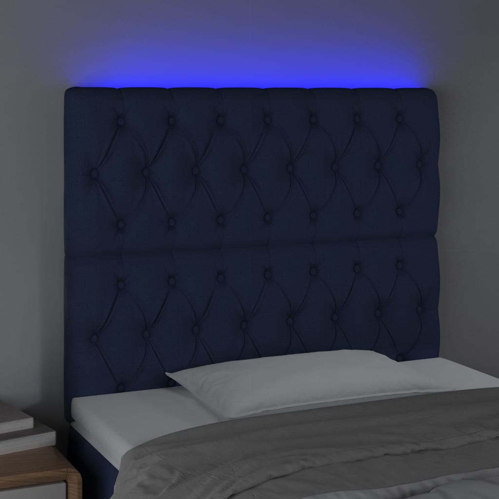 vidaXL Tête de lit à LED Bleu 90x7x118/128 cm Tissu