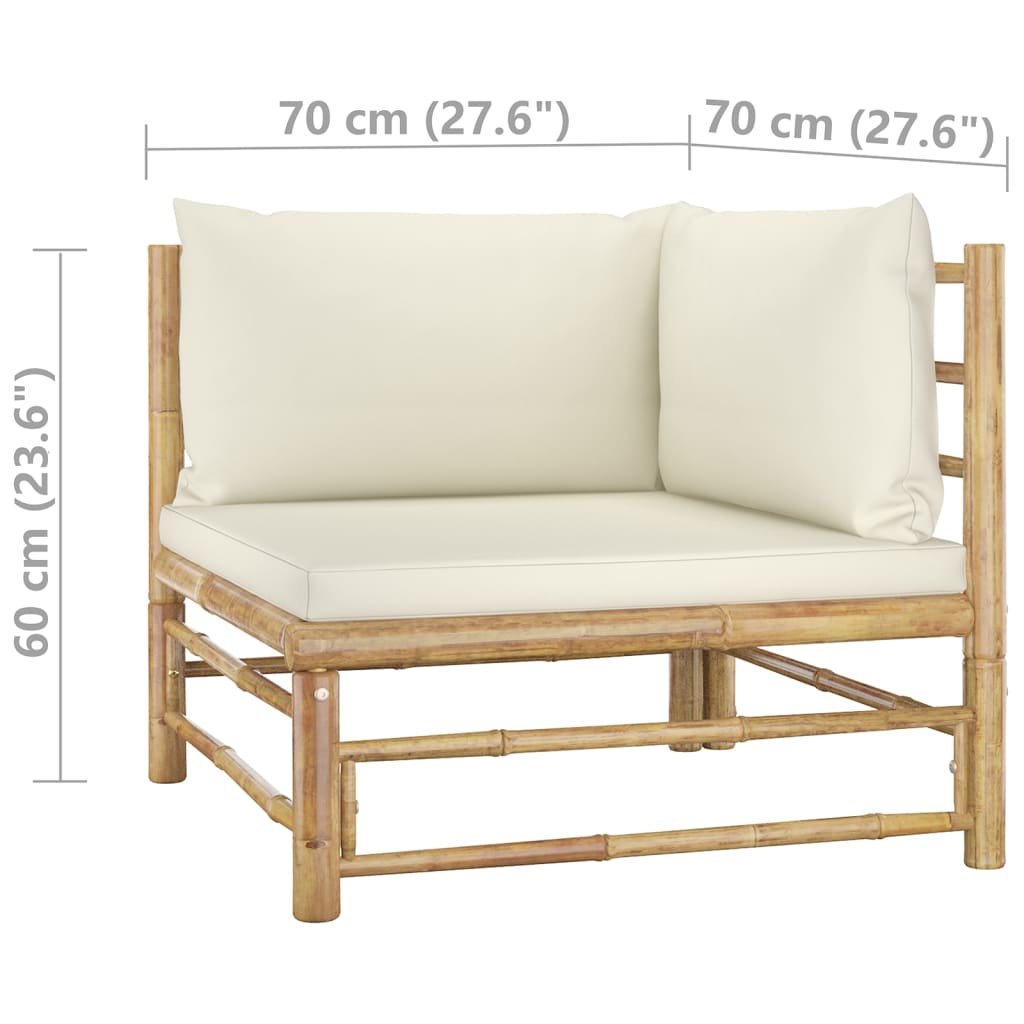 vidaXL Salon de jardin 3 pcs avec coussins blanc crème Bambou