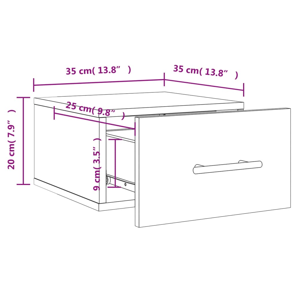 vidaXL Tables de chevet murales 2 pcs sonoma gris 35x35x20 cm