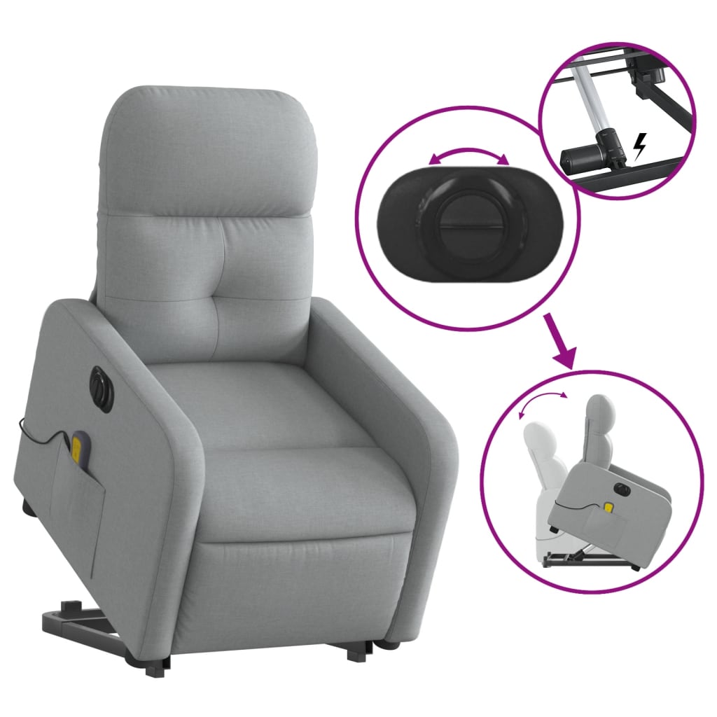 vidaXL Fauteuil inclinable de massage électrique Gris clair Tissu