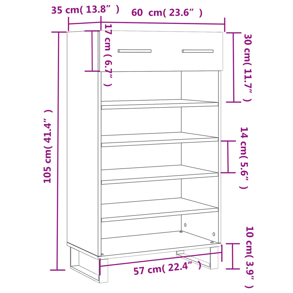 vidaXL Armoire à chaussures sonoma gris 60x35x105 cm bois d'ingénierie