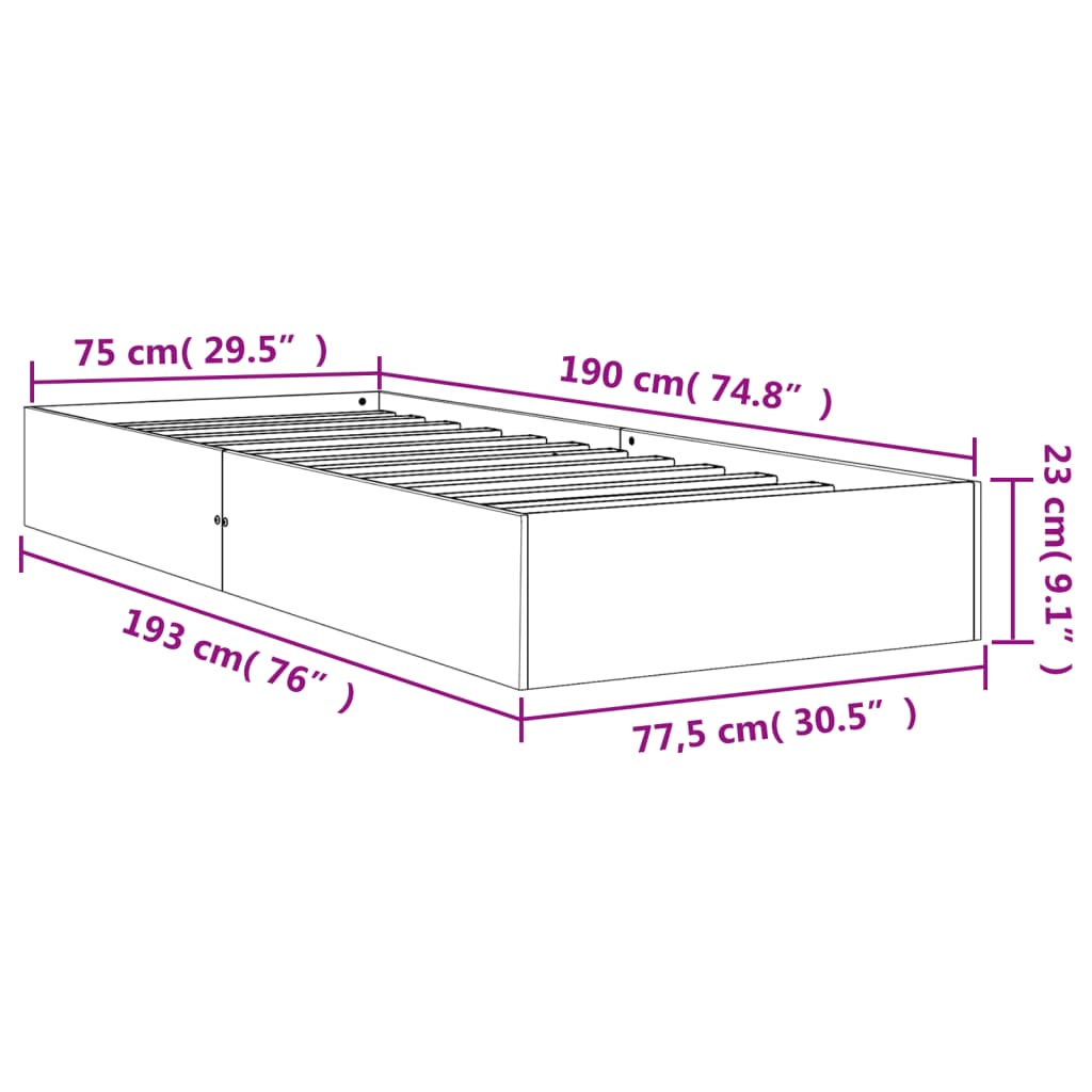 vidaXL Cadre de lit sans matelas cire marron 75x190 cm bois pin massif