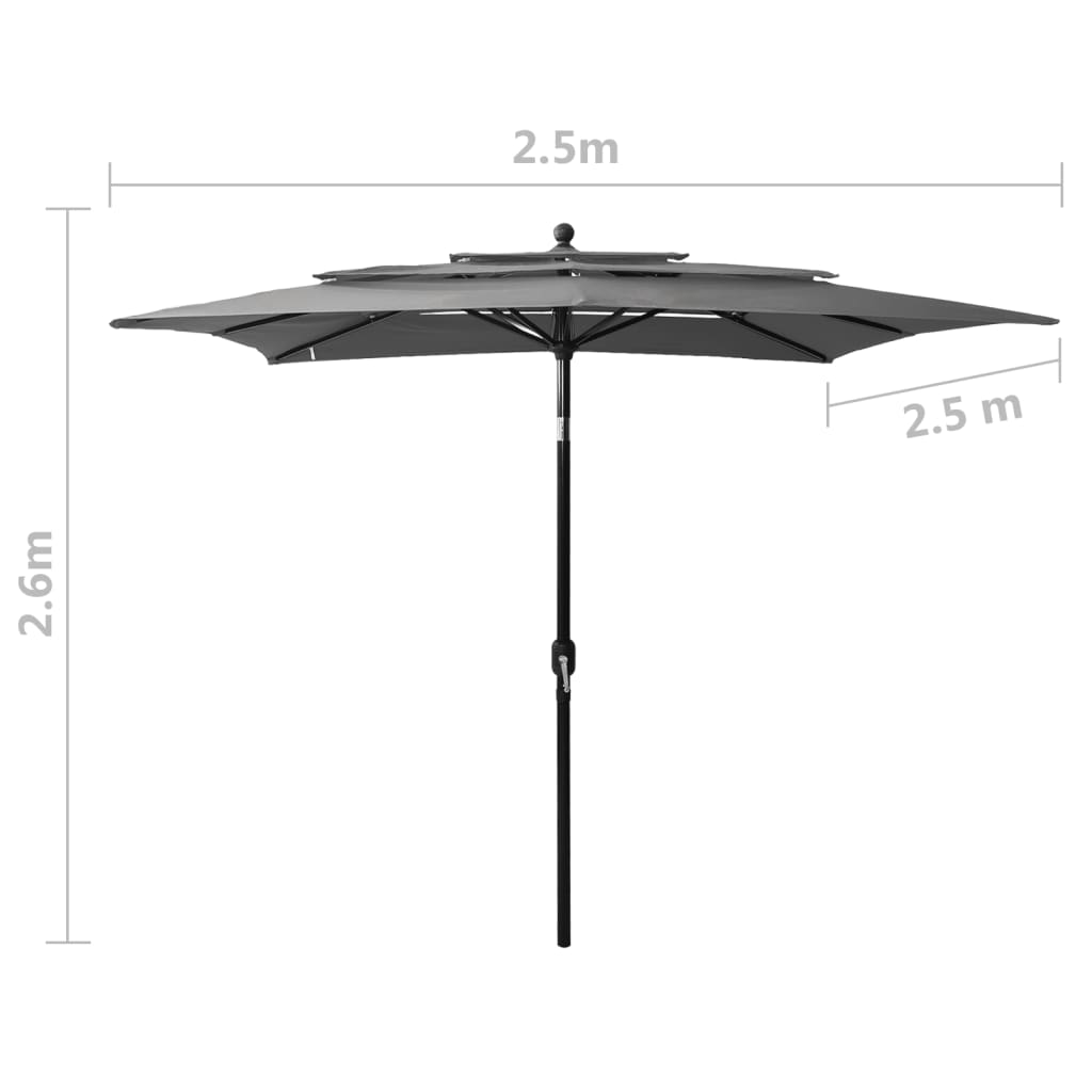 vidaXL Parasol à 3 niveaux avec mât en aluminium Anthracite 2,5x2,5 m