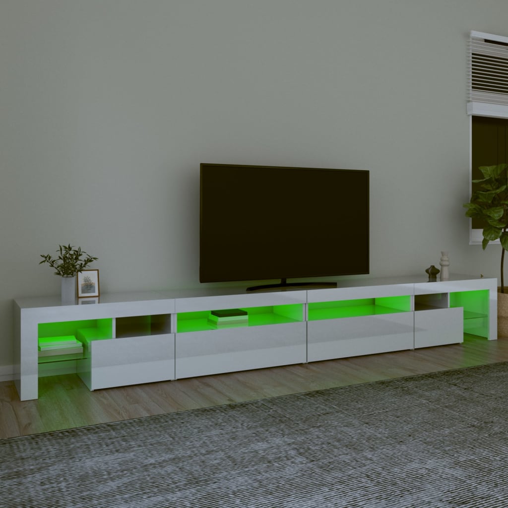 vidaXL Meuble TV avec lumières LED Blanc brillant 290x36,5x40 cm