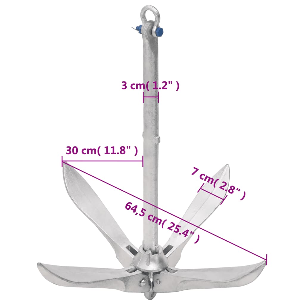 vidaXL Ancre pliable avec corde argenté 12 kg fer malléable