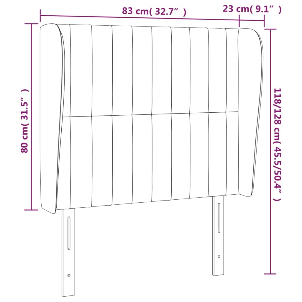 vidaXL Tête de lit avec oreilles Noir 83x23x118/128 cm Tissu