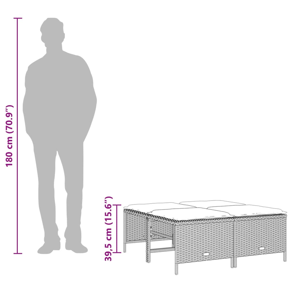 vidaXL Tabourets de jardin avec coussins lot de 4 noir résine tressée