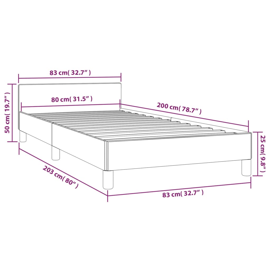 vidaXL Cadre de lit avec tête de lit Gris 80x200 cm Similicuir