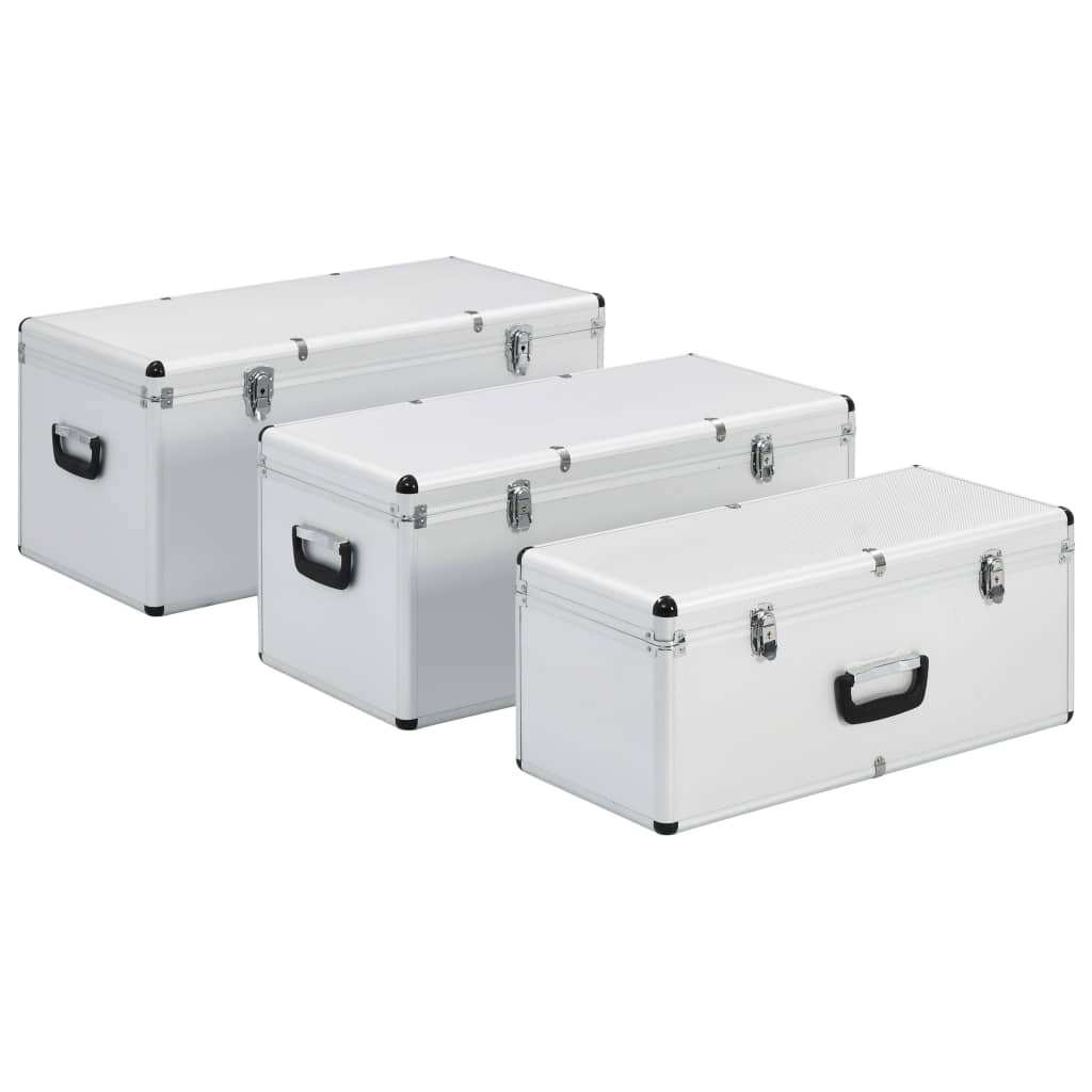 vidaXL Boîtes de rangement 3 pcs Argenté Aluminium