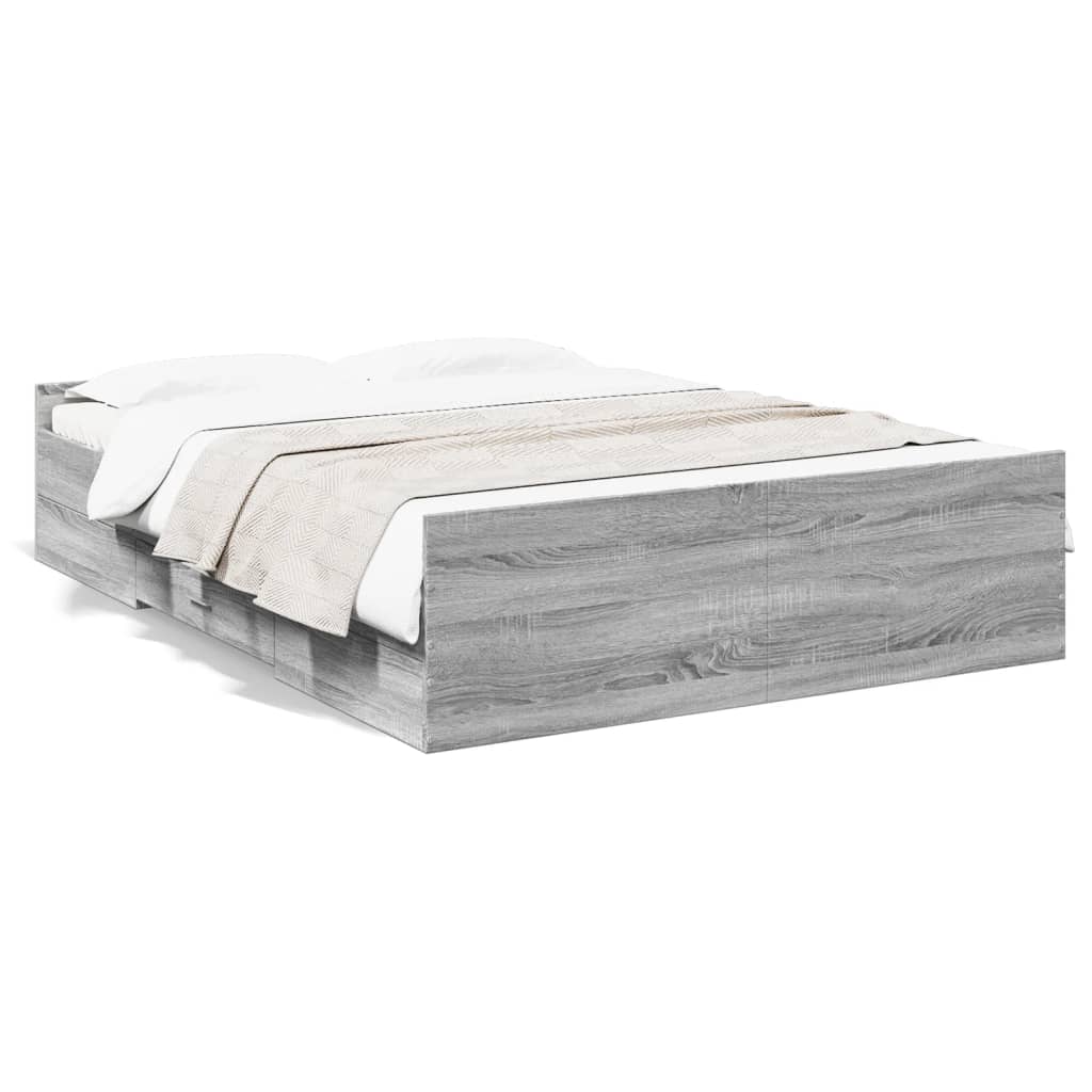 vidaXL Cadre de lit avec tiroirs sans matelas sonoma gris 140x190 cm