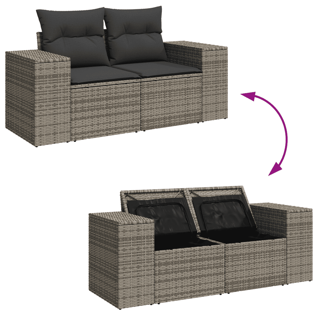 vidaXL Salon de jardin 9 pcs avec coussins gris résine tressée