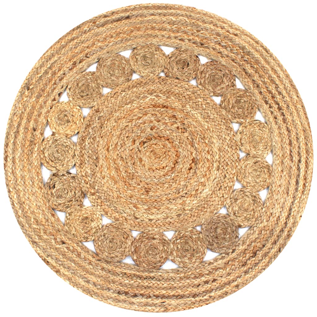 vidaXL Tapis Jute design tressé 90 cm rond