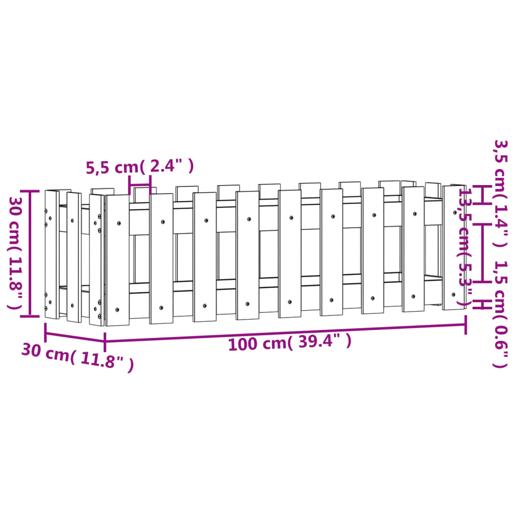 vidaXL Lit surélevé de jardin design de clôture 100x30x30cm pin massif