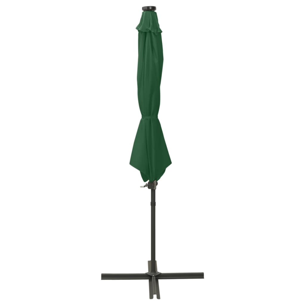 vidaXL Parasol de jardin en porte-à-faux et mât et lumières LED vert