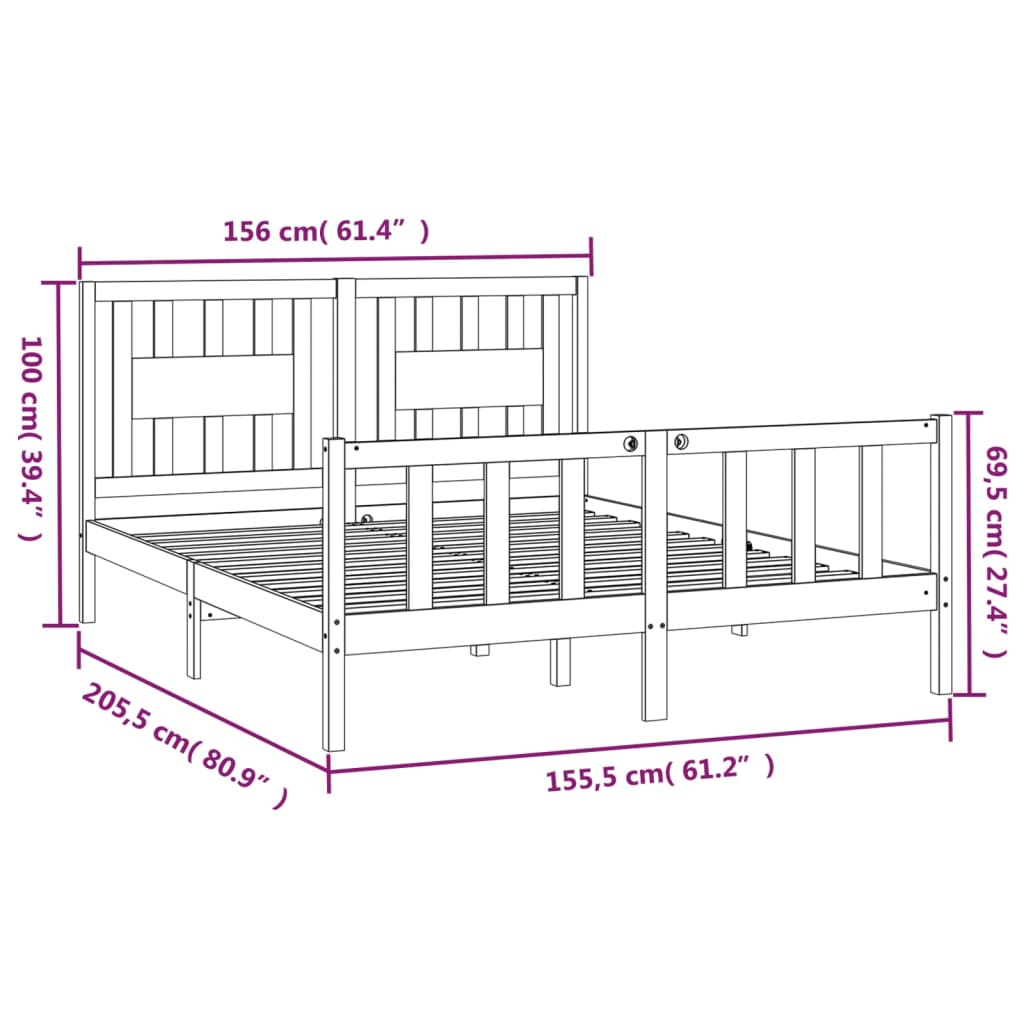 vidaXL Cadre de lit sans matelas gris bois de pin massif