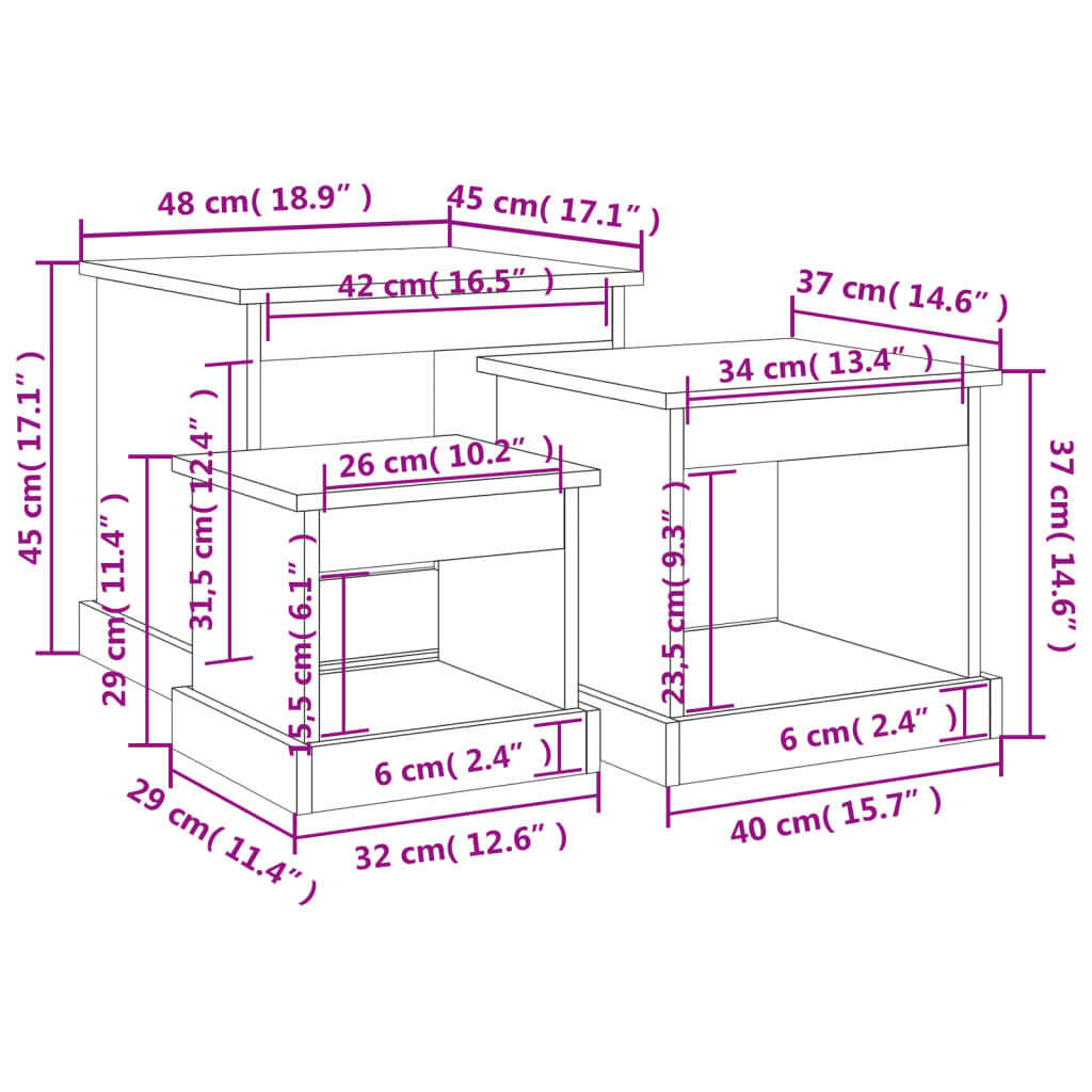 vidaXL Tables basses 3 pcs noir bois d'ingénierie