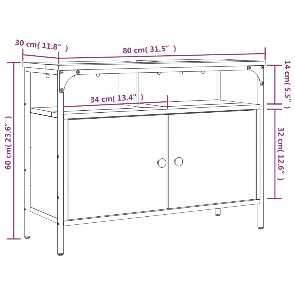 vidaXL Armoire lavabo de salle de bain sonoma gris 80x30x60 cm