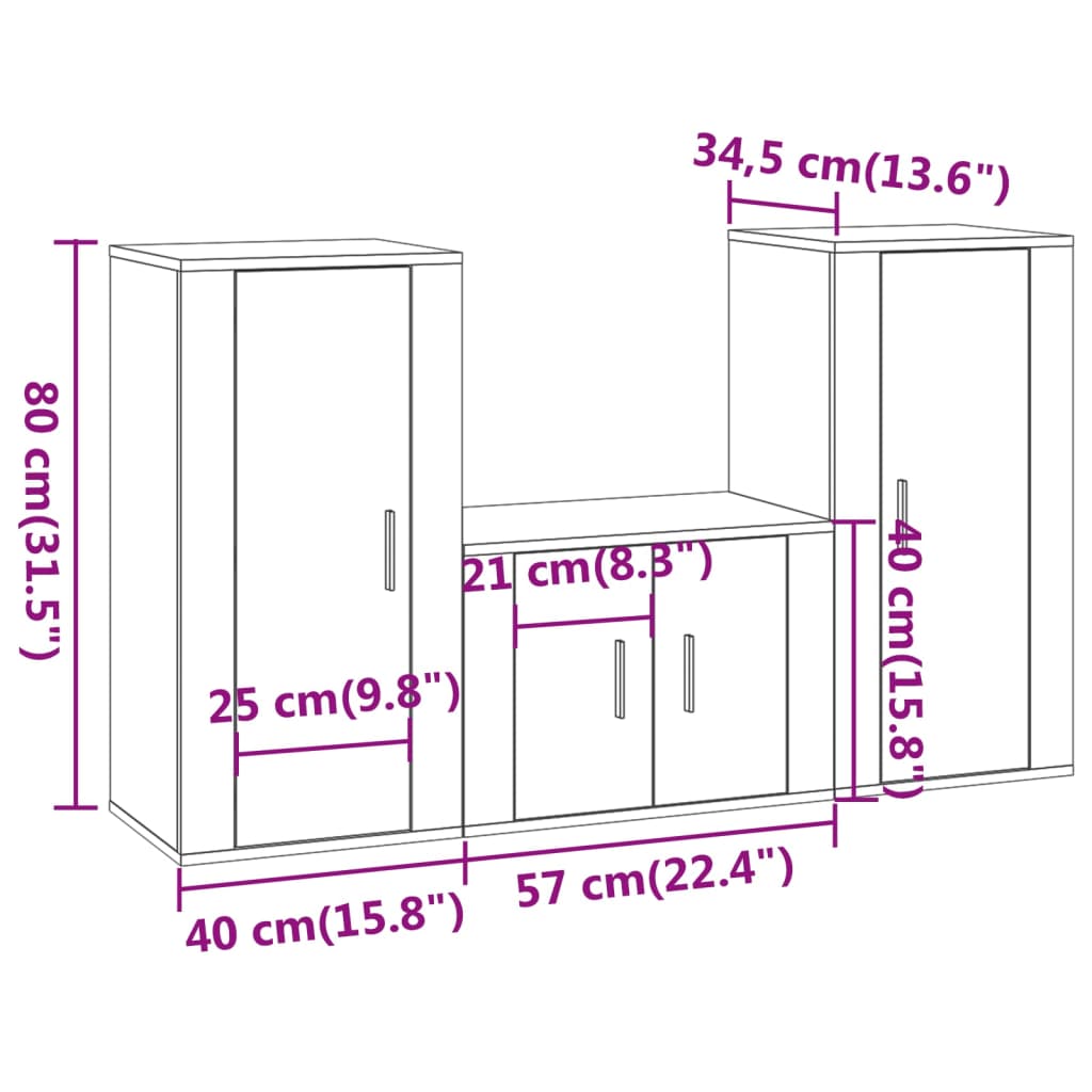 vidaXL Ensemble de meubles TV 3 pcs Noir Bois d'ingénierie