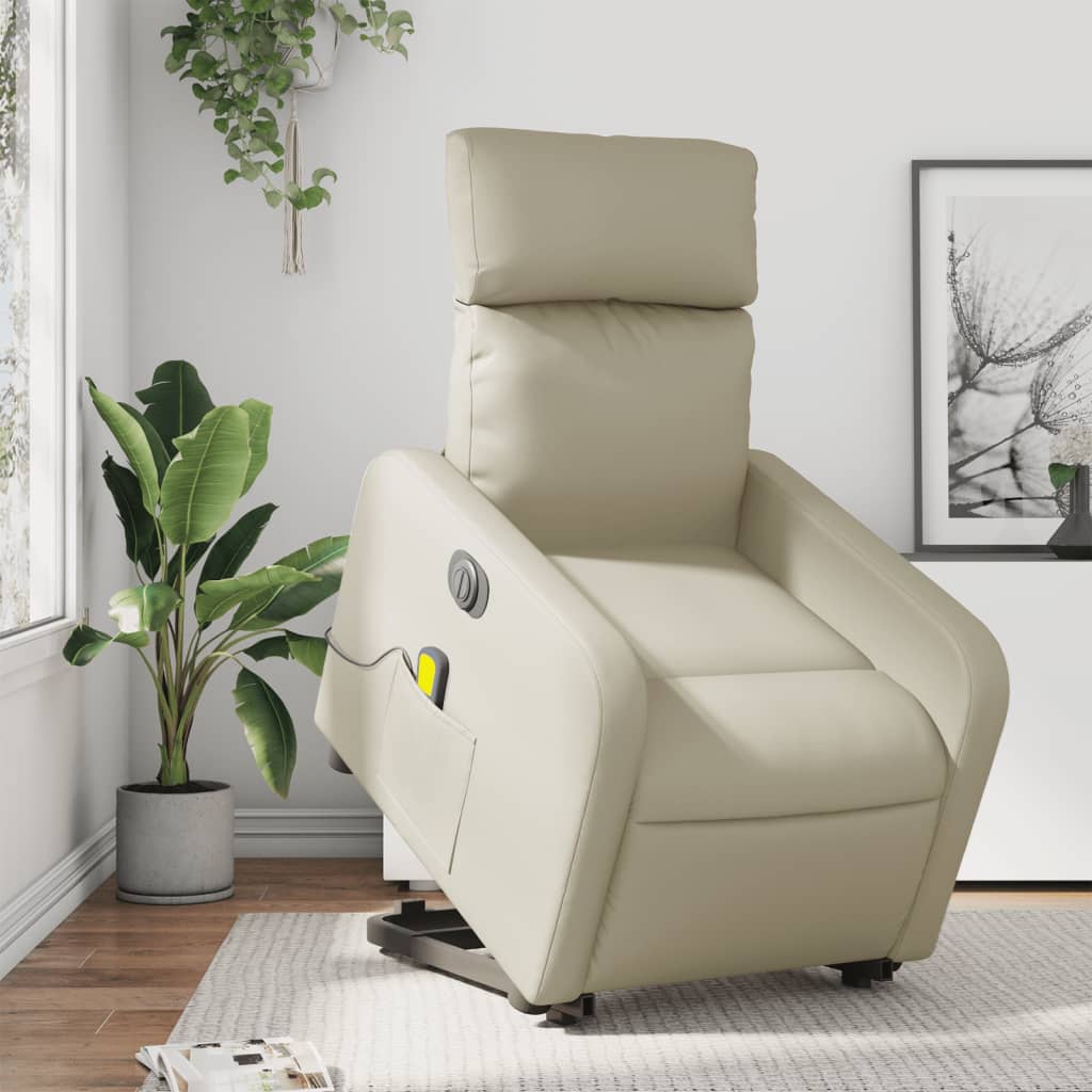 vidaXL Fauteuil inclinable de massage électrique crème similicuir