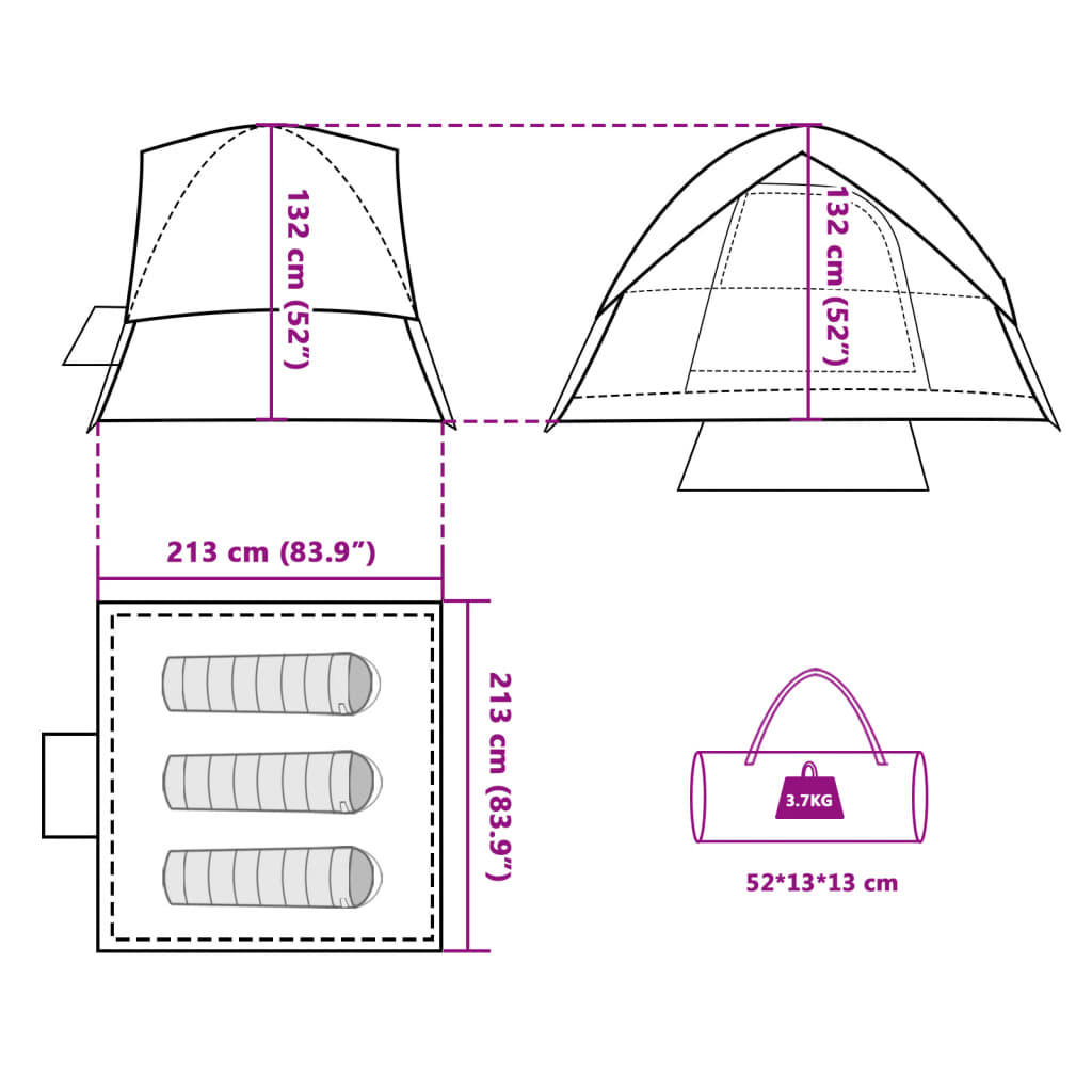 vidaXL Tente de camping à dôme 3 personnes bleu imperméable