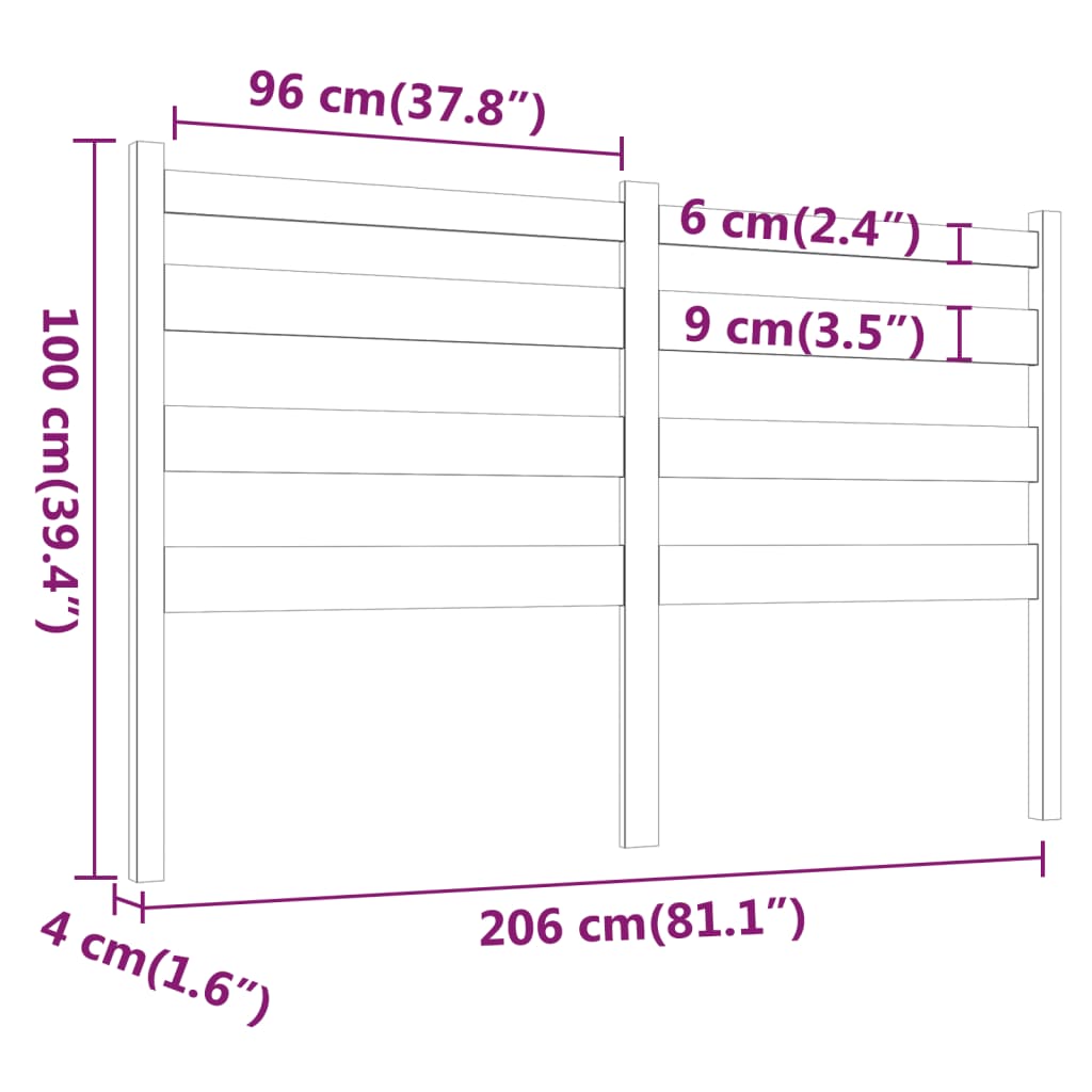 vidaXL Tête de lit Blanc 206x4x100 cm Bois massif de pin