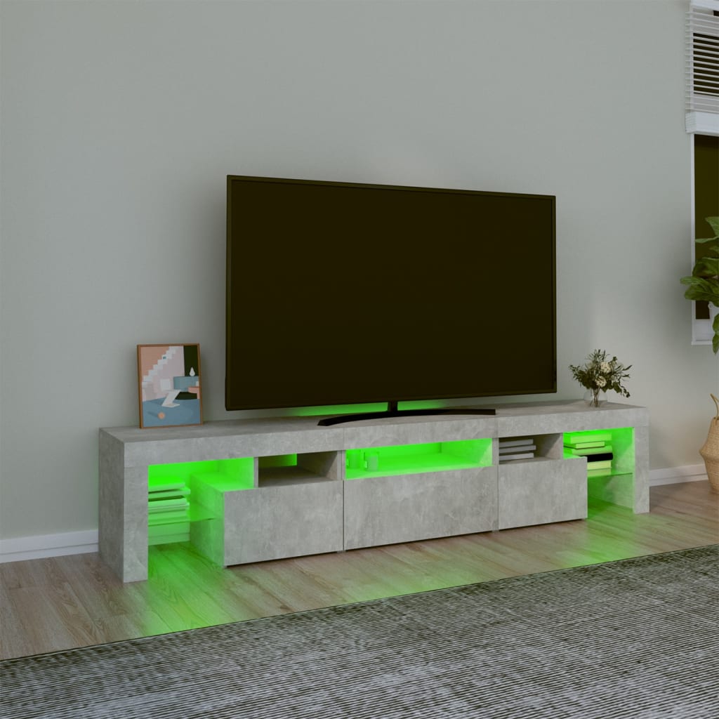 vidaXL Meuble TV avec lumières LED Gris béton 200x36,5x40 cm