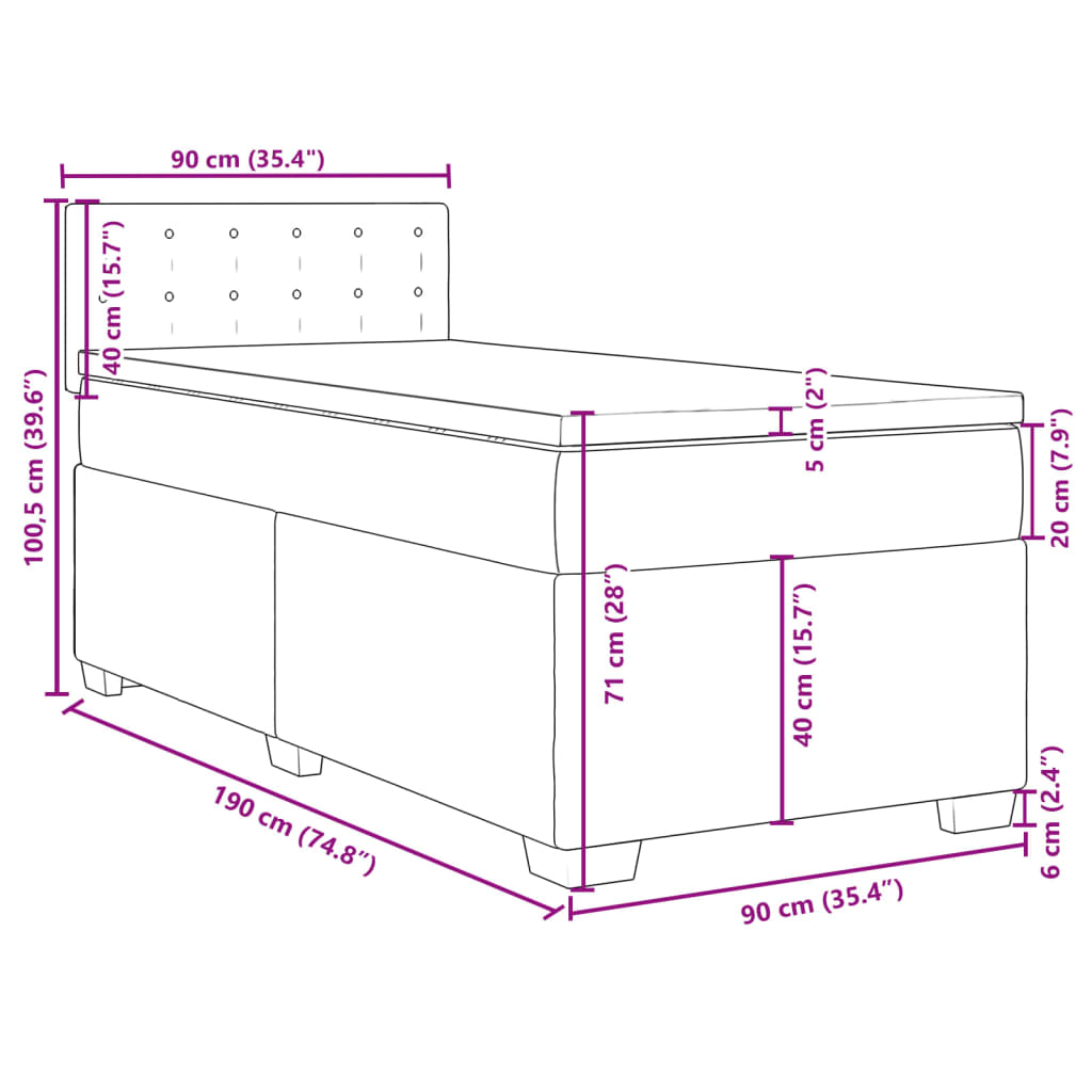 vidaXL Sommier à lattes de lit avec matelas Gris 90x190 cm Similicuir