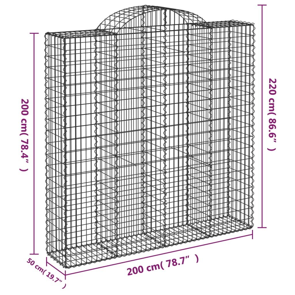 vidaXL Paniers à gabions arqués 13 pcs 200x50x200/220 cm Fer galvanisé