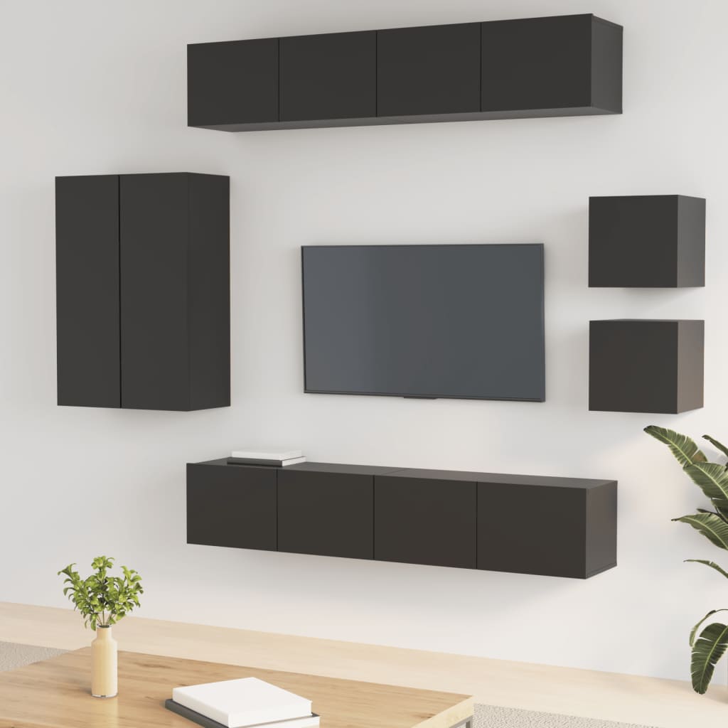 vidaXL Ensemble de meubles TV 8 pcs Noir Bois d'ingénierie